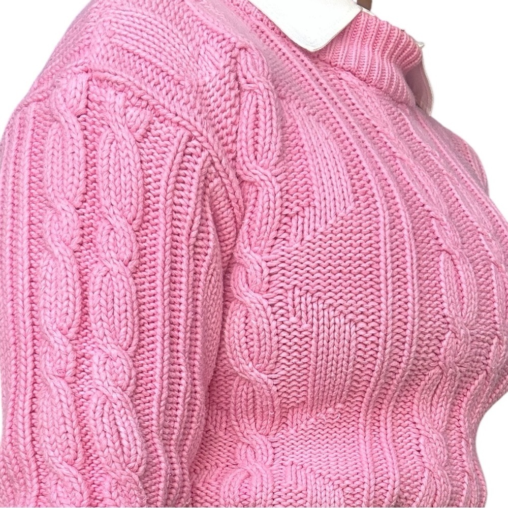 Classic Pink Cable Knit 100% Cotton Sweater Preppy Style Mock neck - Small - Picture 6 of 11